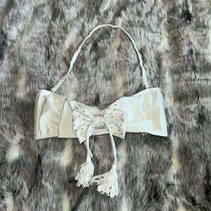 Luli fama white bow rhinestone bikini top sz Large